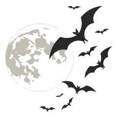Black bats flying around a full moon graphic vector