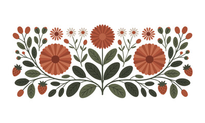 Cream Daisy & Rust Sunburst Mix – Botanical Vector Icons Panel on White, textile pattern print, fabric print, easily editable.