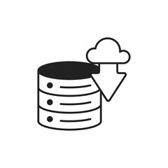Server Download Icon, Network Data Receive Line Art