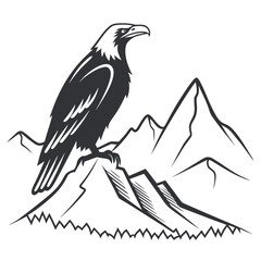 Black eagle perched on mountain peak graphic bird nature
