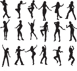 vector silhouettes of party woman dancing 
