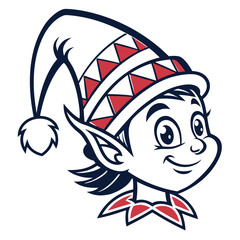Cute elf head with red and blue striped hat icon vector