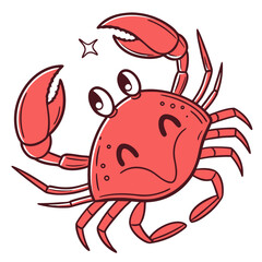 Cute red crab vector illustration with star icon flat