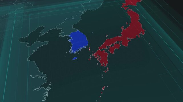 Zoom in to the map of Tsushima Strait with text, textless