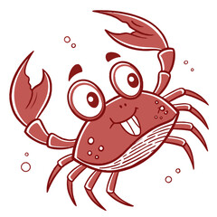 Cute red crab cartoon with big eyes and smiling mouth