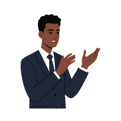 Smiling businessman in a suit clapping hands enthusiastically for presentation success illustration