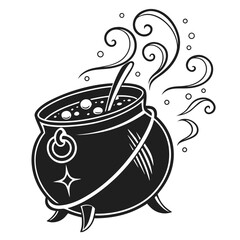 Black cauldron icon with bubbling liquid and steam 2