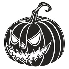 Black pumpkin silhouette icon with spooky carved face 1