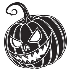 Black pumpkin silhouette icon with carved spooky face