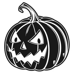 Black pumpkin silhouette icon with spooky carved face