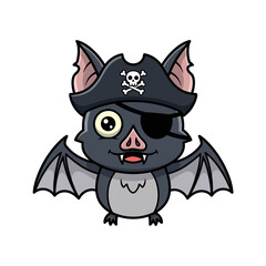 Cute cartoon pirate bat with eye patch and pirate hat illustration.