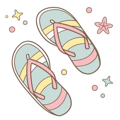 Cute pastel flip flops and starfish vector graphic
