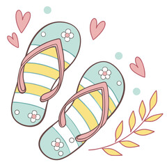 Cute pastel flip flops with flowers and hearts slippers