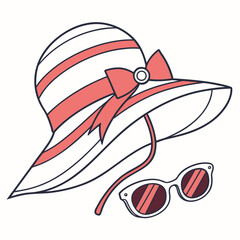 Striped sun hat and sunglasses icon beach hat summer
