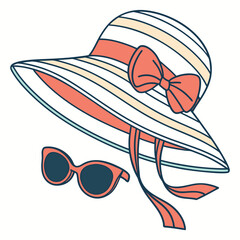 Striped sun hat and sunglasses icon summer beach