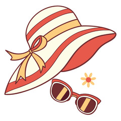 Striped sun hat and sunglasses with flower icon summer
