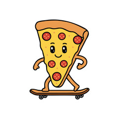 Skateboard Pizza Slice Vector Illustration