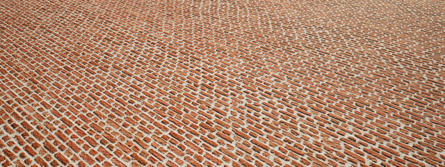 Concept or conceptual vintage or grungy brown background of rough brick texture floor as a retro pattern layout. A 3d illustration for construction, architecture, urban and interior design