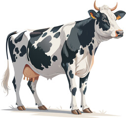 Realistic Cow Vector Illustration – Full Body, Black and White Dairy Cow, High-Quality Design