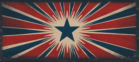 Fototapeta premium Retro Sunburst Design with Central Star and Distressed Flag Textures