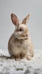 Obraz premium Angora Rabbit on Snowy White Background in Studio Lighting