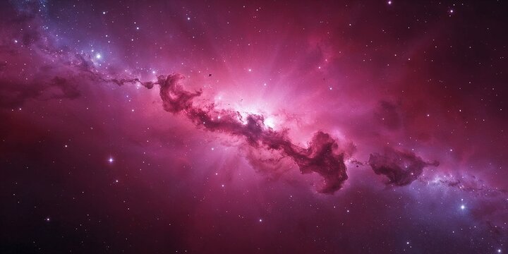 Illustration of cosmic nebula in deep space with stars and vibrant pink and purple hues