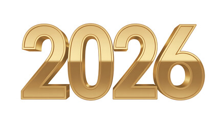 Golden 3D numerals clearly display the year two thousand twenty-six against a white background.