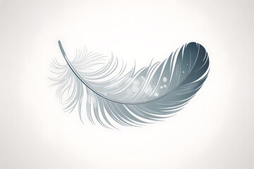 Fototapeta premium Delicate, curved, light gray feather floats gently against a soft, bright background.