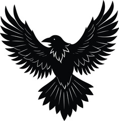 Dynamic Raven Silhouette Vector Icon, Flying Crow Symbol with Heavy Wing Flaps for Mystical Logos and Website Design.
