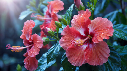 Hibiscus Flowers with Dew
