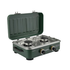 Fototapeta premium Green Two Burner Portable Gas Stove isolated on a transparent background