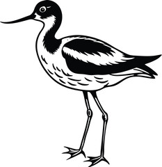 Avocet Silhouette Vector Icon, Wading Shorebird Symbol with Long Upward-Curved Bill for Wildlife and Nature Apps on White Background.

