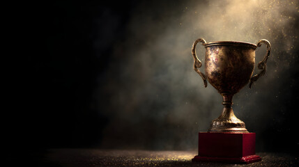 Majestic gleaming gold trophy with smoke for honor and achievement recognition