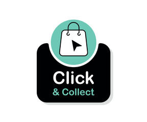 Click and collect icons. Design for ecommerce, internet orders, internet sales and retail. Concept online order or internet shopping. Mouse cursor or hand pointe