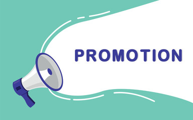 Promotion word in speech bubble. Megaphone vector illustration. Concept of join us, job vacancy and announcement for website and promotion banners. Vector illustration in flat design