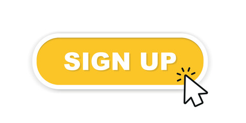 Signing up button. Signing up button with mouse pointer clicking. Login or signing up buttons. Vector illustration for ui, mobile app, web