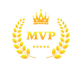 MVP gold medal award. Laurel wreath icon. Symbol of victory, achievement, honor, quality product, or success. Vector illustration