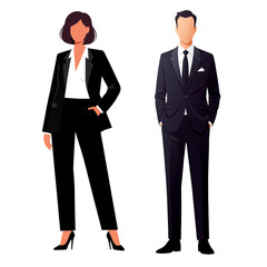 Professional business team ready for success, confident businessman and businesswoman in suits, perfect for corporate leadership and partnership promotions