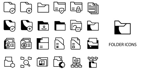 Folder simple concept 24 Black and White color icons set .Vector illustration.