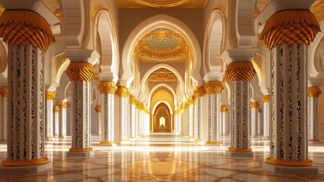 Golden Islamic architecture with marble columns

