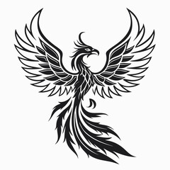 Black minimalist phoenix logo with sharp wings bird