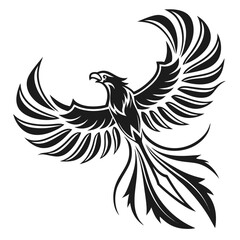 Black vector phoenix bird with spread wings white