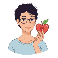 Healthy lifestyle advocate holding heart-shaped apple, promoting wellness and nutrition with a happy, wholesome message, perfect for health campaigns