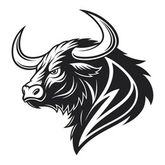 Black bull head with horns logo graphic white
