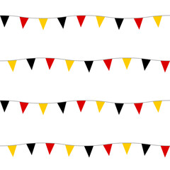 Abstract colorful pattern. Seamless print composed of red, yellow, black flags on white background. Festive garland of triangle flags of German colors