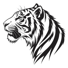 Black tiger head graphic with open mouth white background