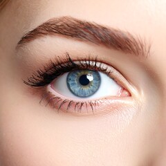 Obraz premium Close-up of a light-blue eye, well-groomed eyebrows, and full lashes