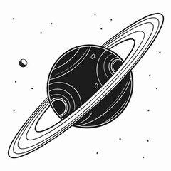 Black planet with ring system and moon on white background © MST NASIMA KHATUM