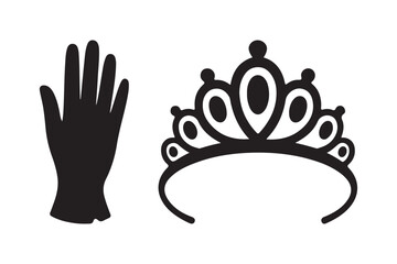 Black silhouette of a hand and a princess tiara on white background