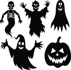 Collection of spooky halloween silhouettes featuring pumpkins and bats